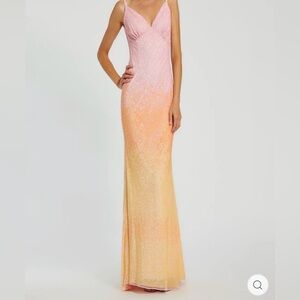 Mac Duggal Size 4 Pastel Ombre Pink Orange Yellow Sequin Long Maxi Gown‎ Dress